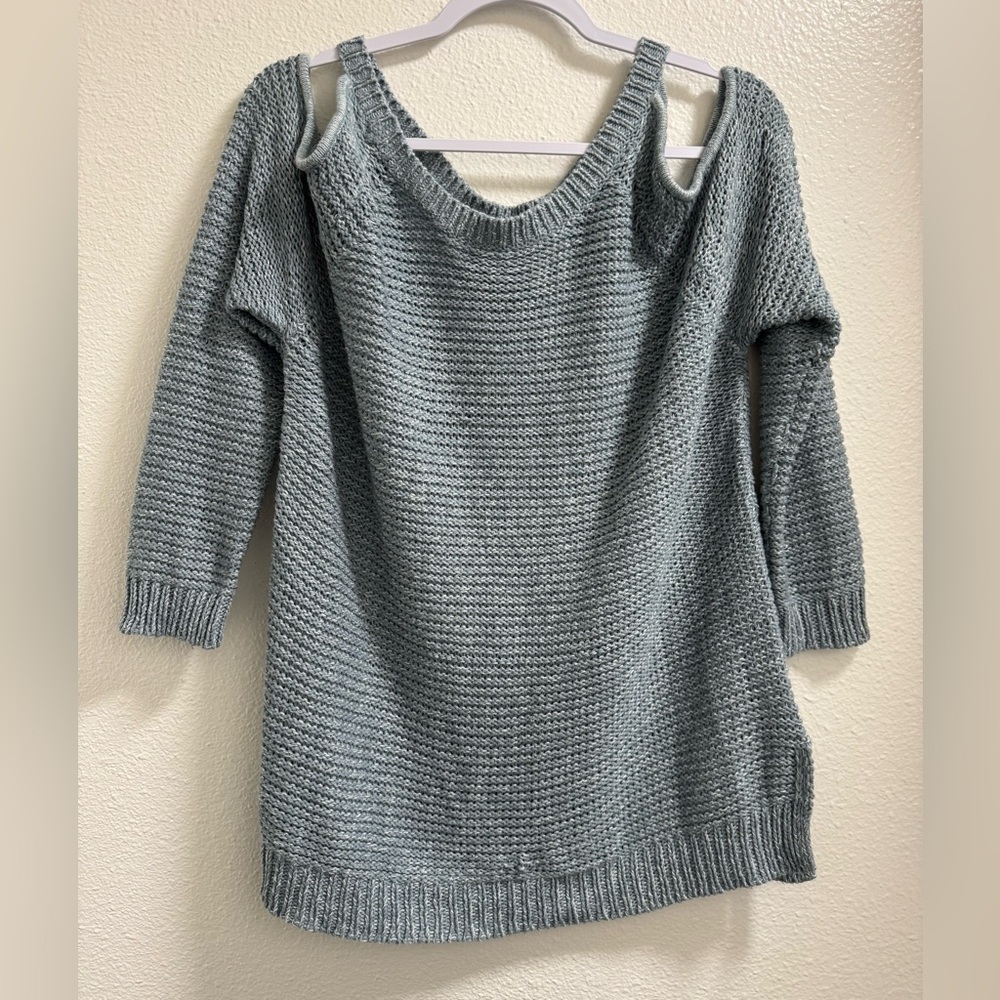 Design Lab Lord & Taylor Knit Sweater Off the Shoulder Blue Womens Large
